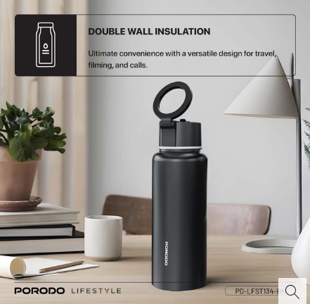 Porodo Lifestyle Magnetic Mount Water Bottle (Black)