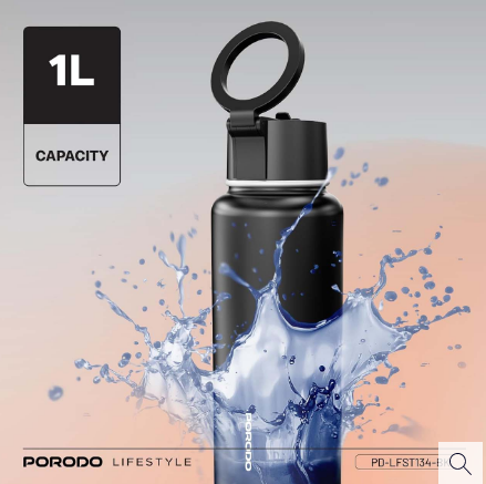 Porodo Lifestyle Magnetic Mount Water Bottle (Black)